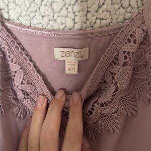 Zhenzi Mauve Lace Trim Sleepwear Top